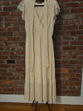 Ivory Swiss Dot Maxi Dress with Flutter Sleeves